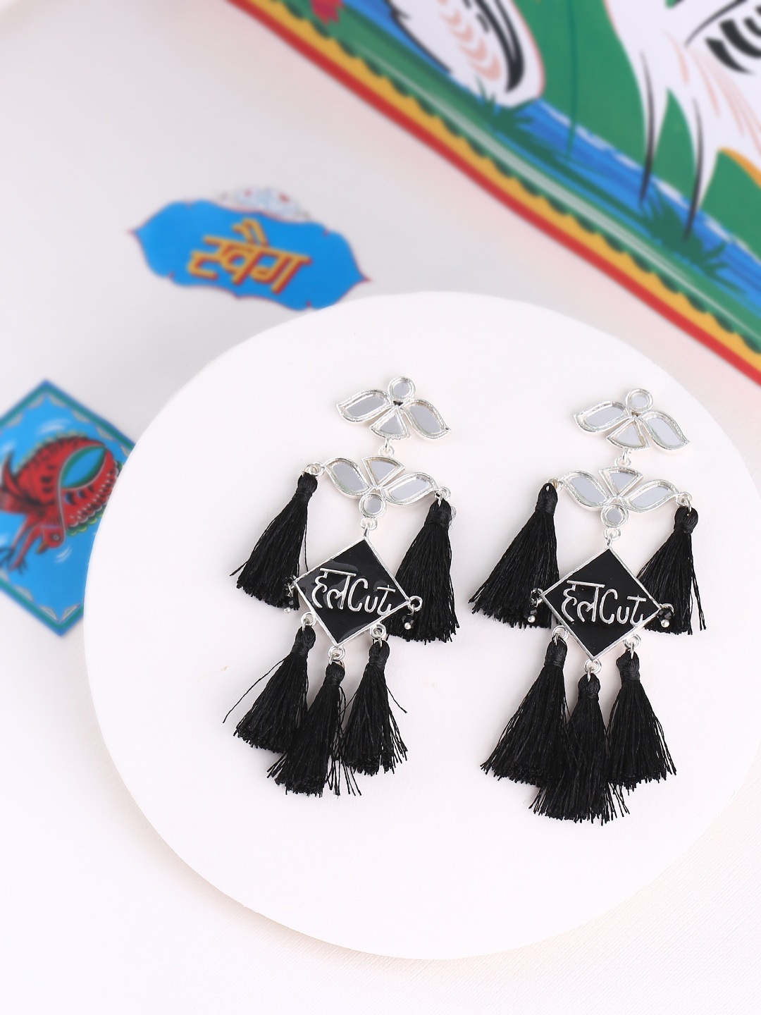 

Voylla Silver-Toned Contemporary Tassled Drop Earrings