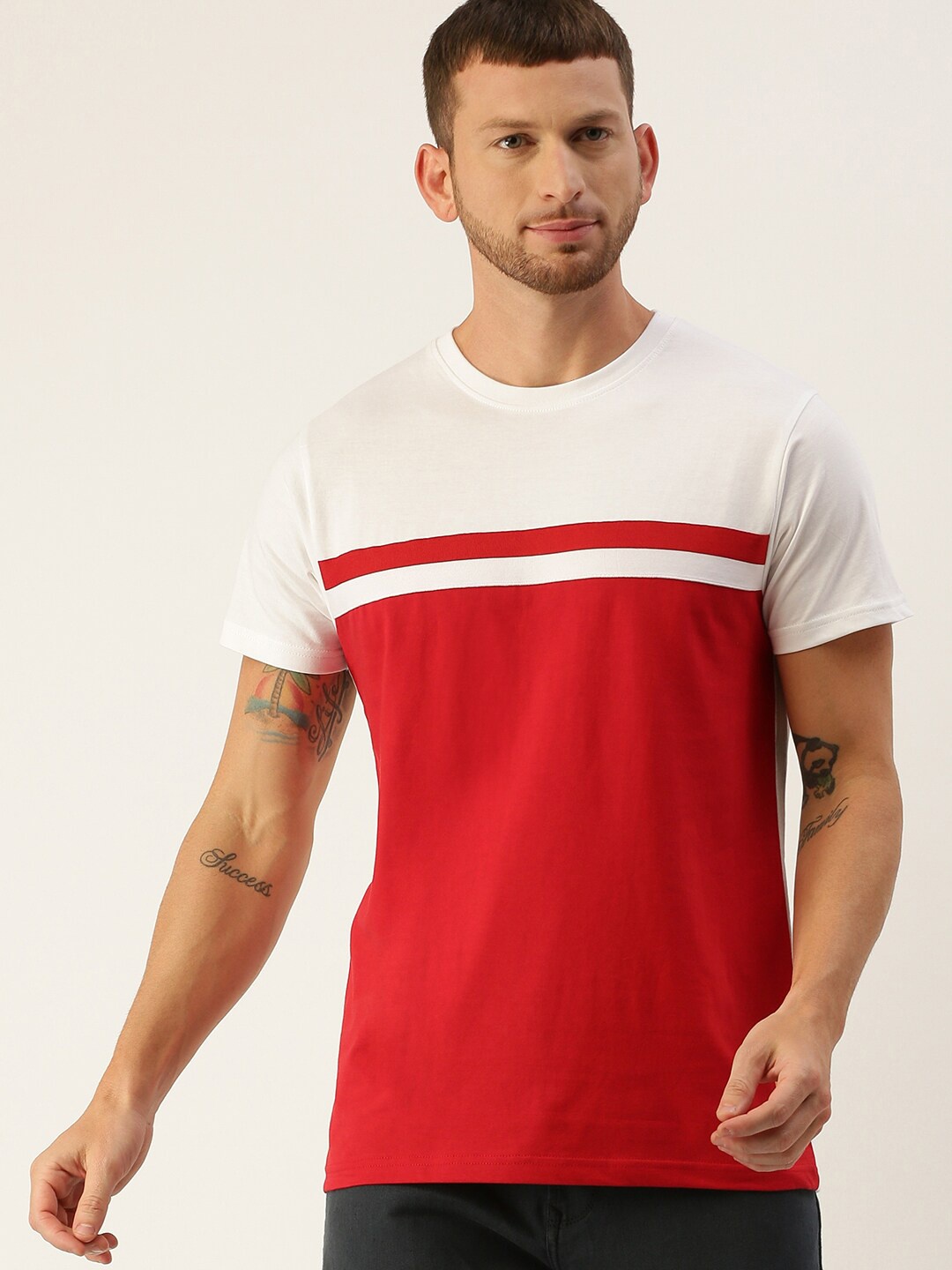 

DILLINGER Men White Red Pure Cotton Colourblocked Pure Cotton T-shirt