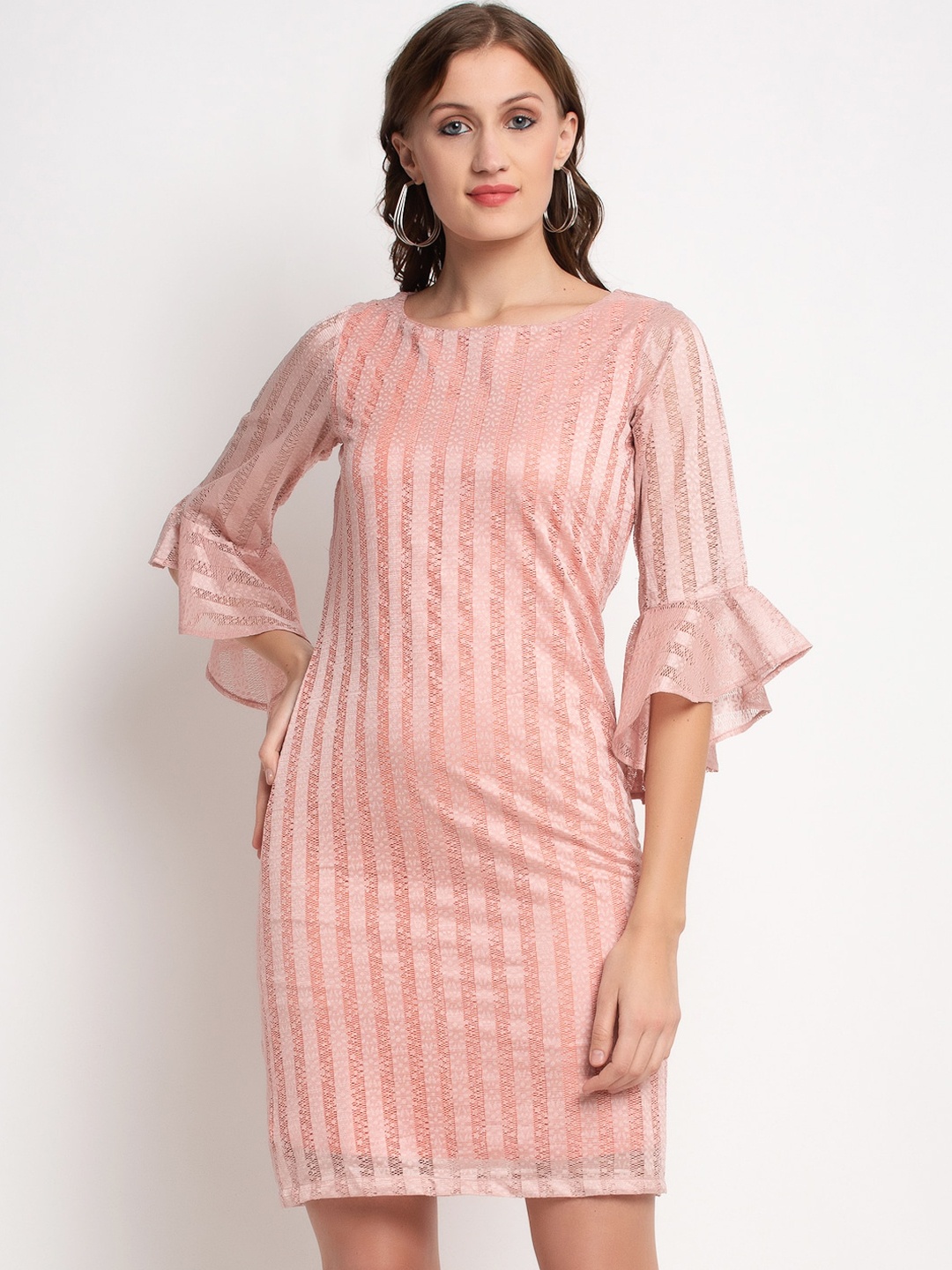 

Aujjessa Women Peach-Coloured Striped Sheath Dress