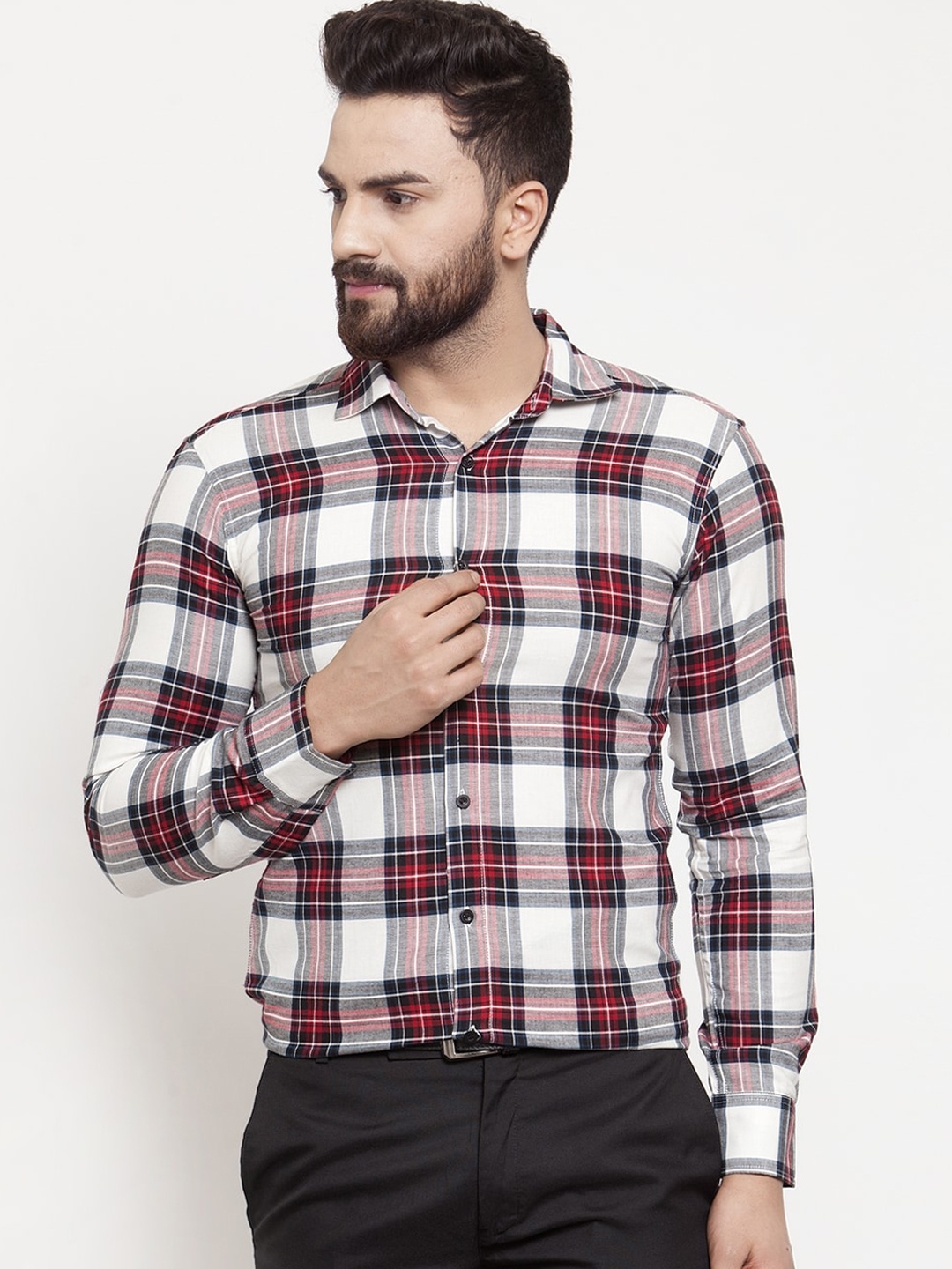 

Purple State Men White Slim Fit Checked Semiformal Shirt