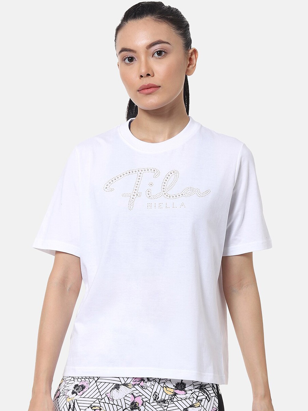 

FILA Women White Printed Round Neck T-shirt