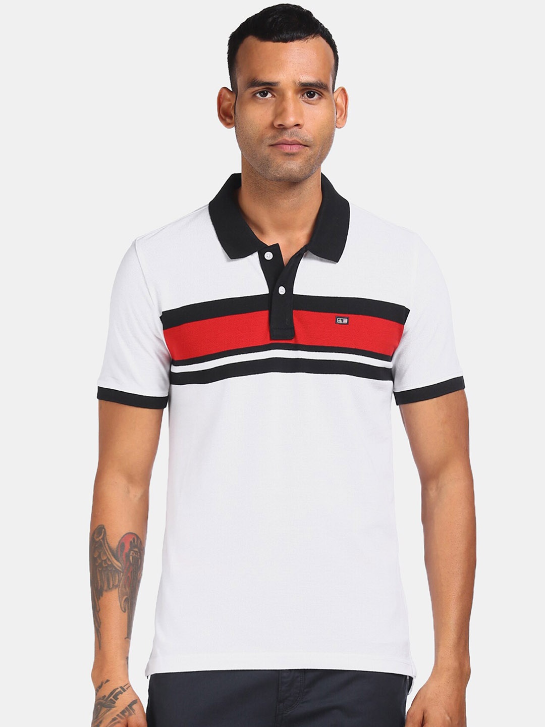 

Arrow Sport Men White Colourblocked Polo Collar Cotton Pure Cotton T-shirt