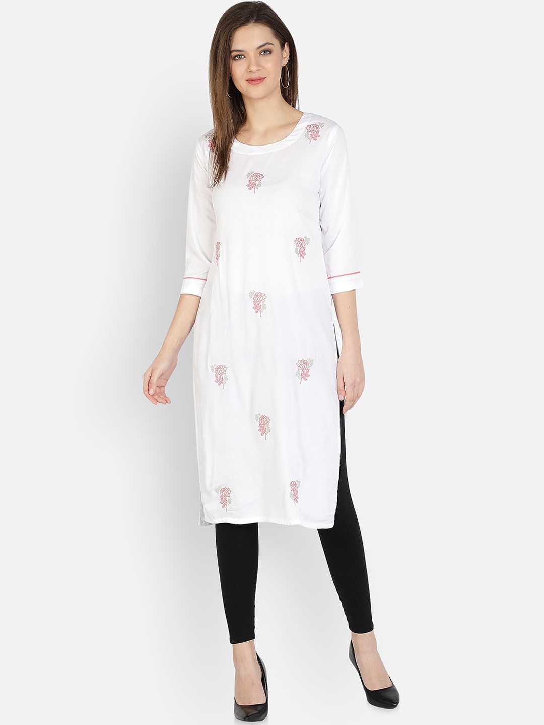 

Dipsha Women White Embroidered Straight Kurta