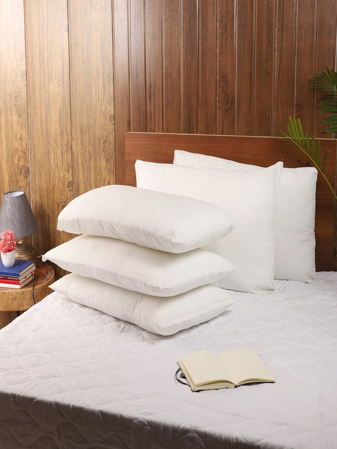 

MFD HOME FURNISHING Set Of 5 White Striped Sleep Pillows