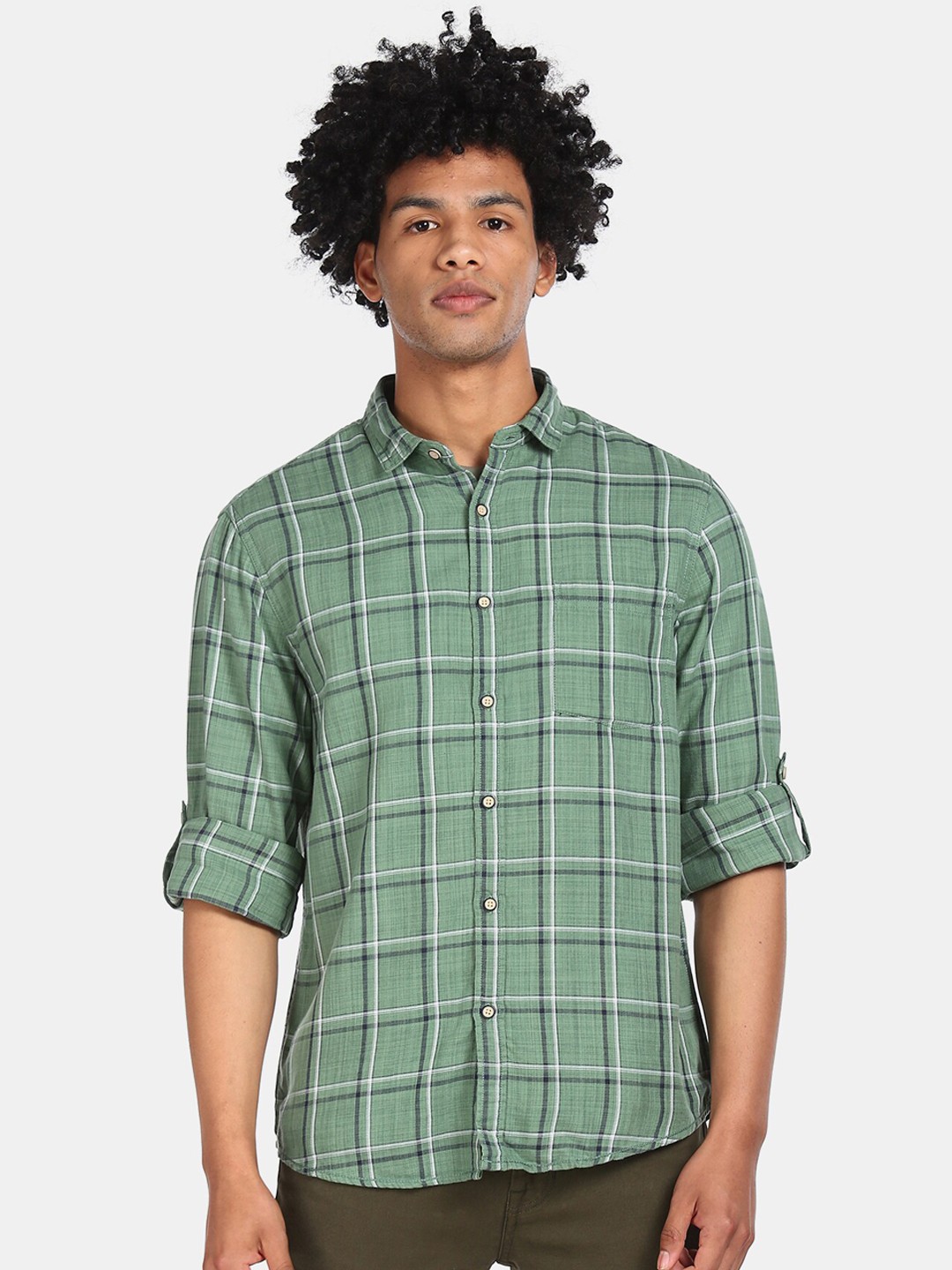 

Cherokee Men Green Regular Fit Checked Casual Shirt
