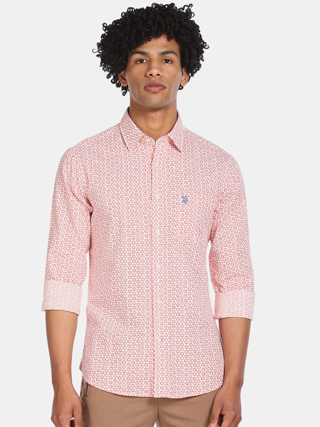 

U.S. Polo Assn. Men Orange & Off-White Regular Fit Printed Pure Cotton Casual Shirt