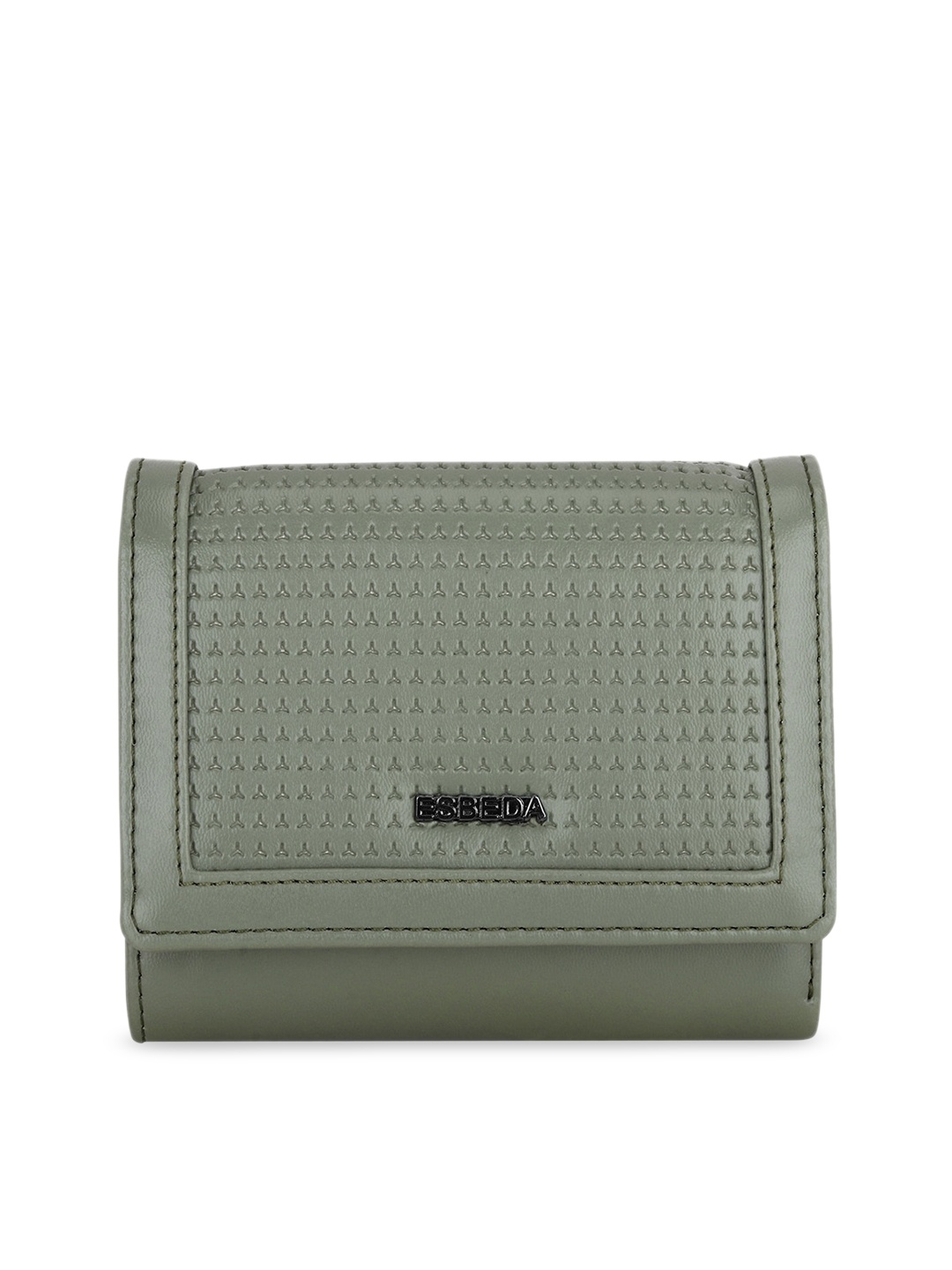 

ESBEDA Women Olive Green Textured Three Fold Wallet