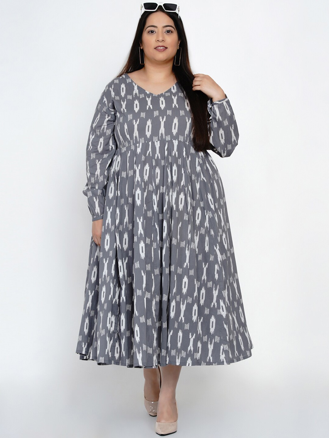 

Fabnest Curve Women Grey Printed A-Line Dress