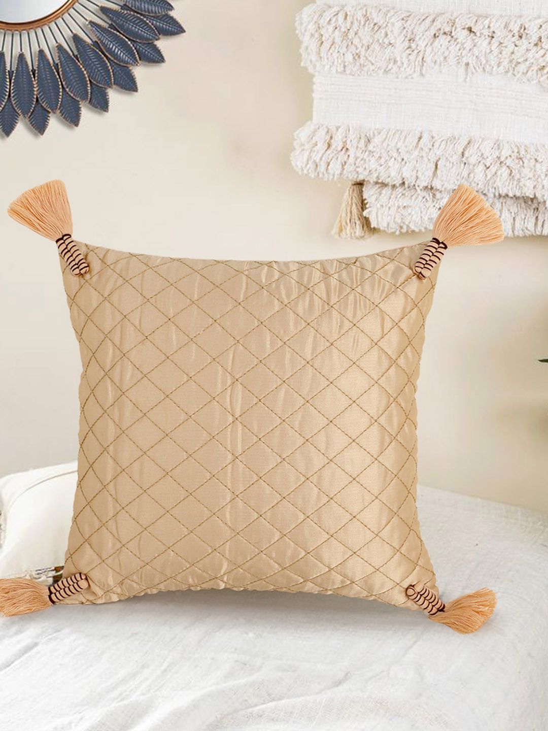 

Mezposh Beige Set of Single Checked Square Cushion Covers