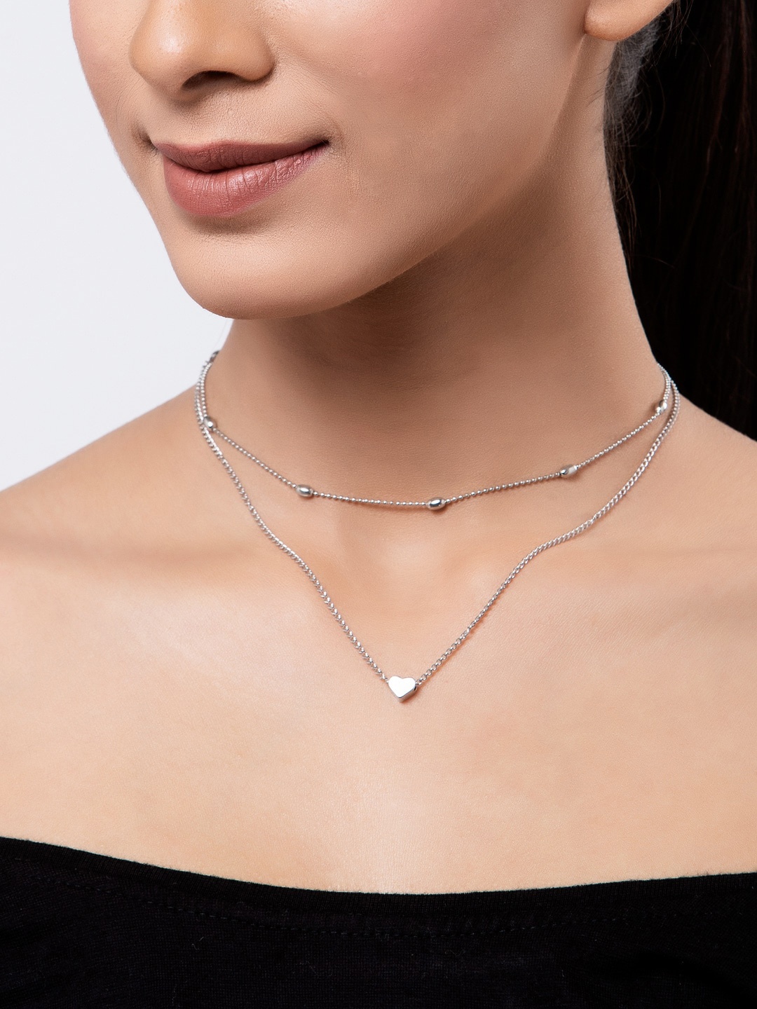 

Shining Diva Fashion Silver-Plated Layered Necklace