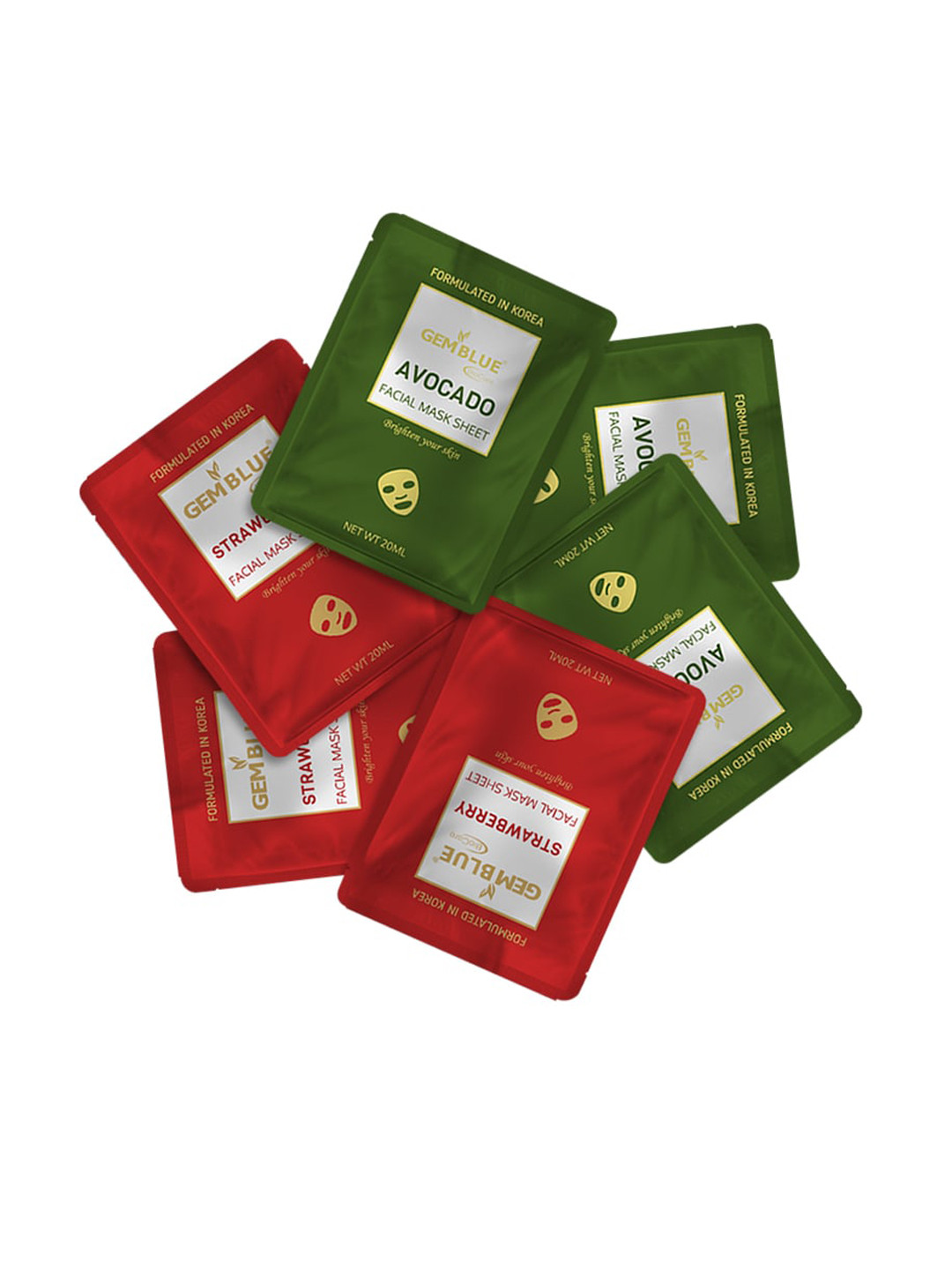 

GEMBLUE BioCare Unisex Pack of 6 Stawberry & Avocado Facial Mask Sheet 120ml, Multi