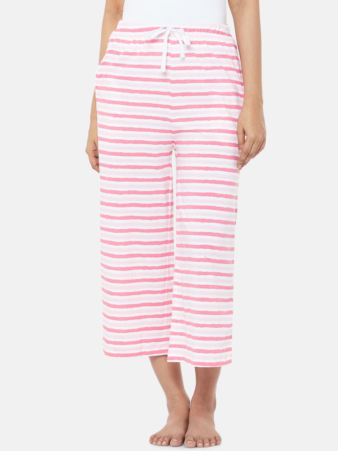 Dreamz by Pantaloons Women Pink & White Striped Pure Cotton Lounge Pants