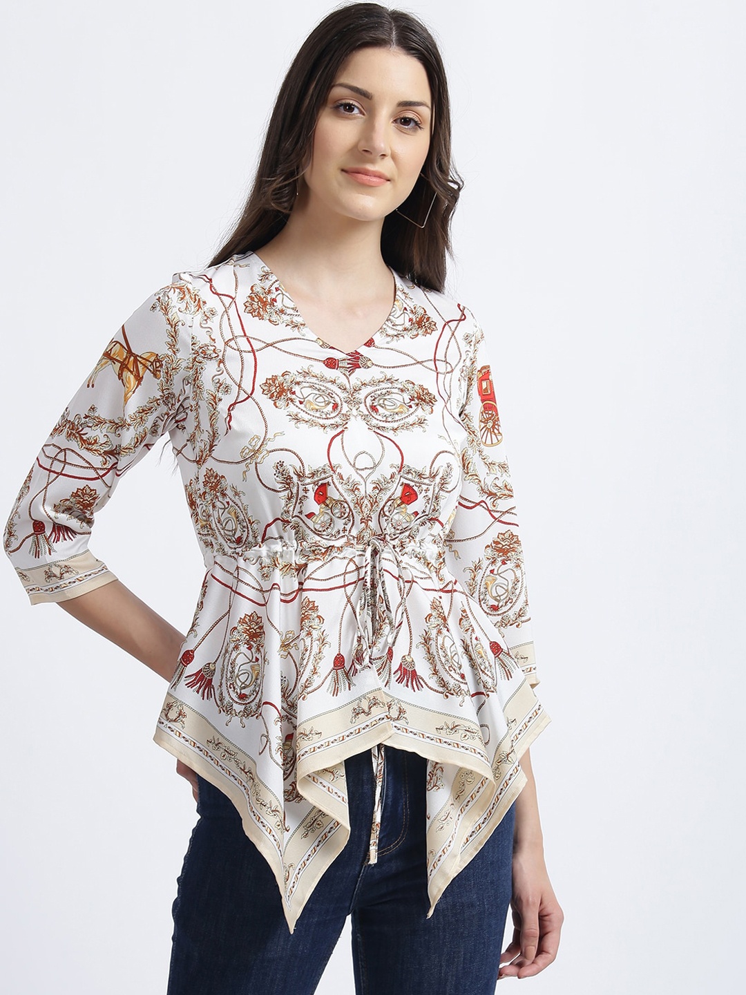 

Zink London White Printed Cinched Waist Top