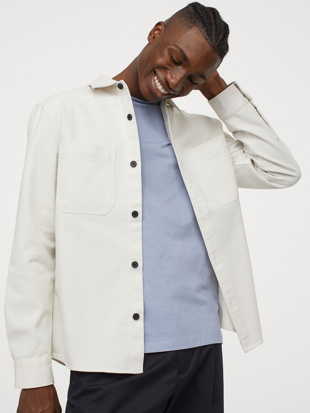 

H&M Men White Solid Regular Fit Shirt jacket