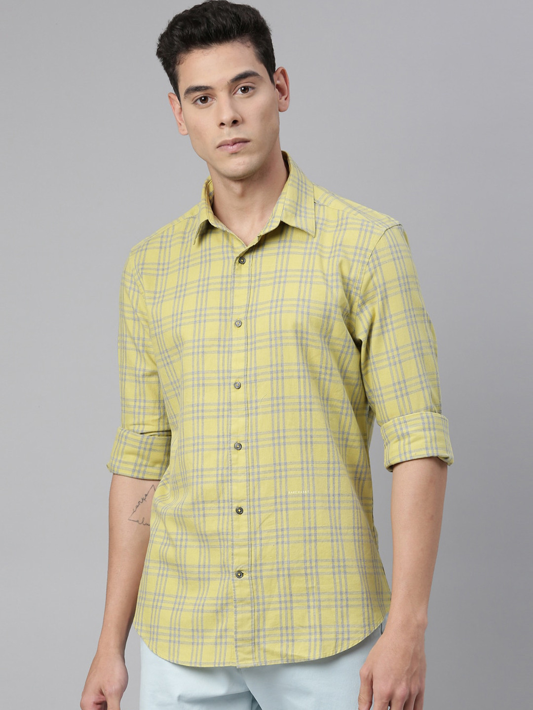

RARE RABBIT Men Darenn Regular Fit Checked Shirt, Yellow