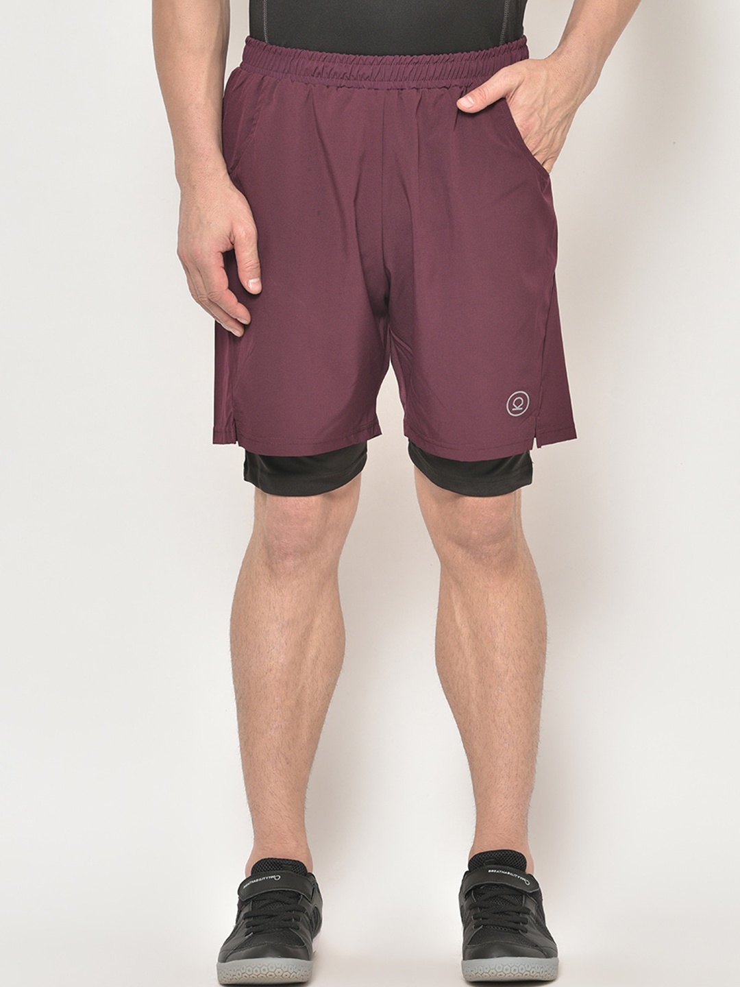

CHKOKKO Men Maroon Solid Regular Fit Sports Shorts