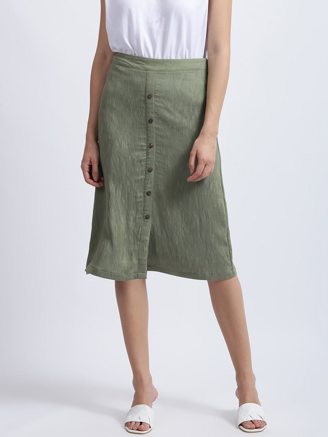 

Zink London Women Green Solid Midi Skirt