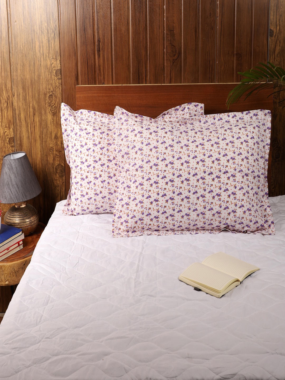 

MFD HOME FURNISHING Set Of 2 Off-White & Purple Printed Sleep Pillows