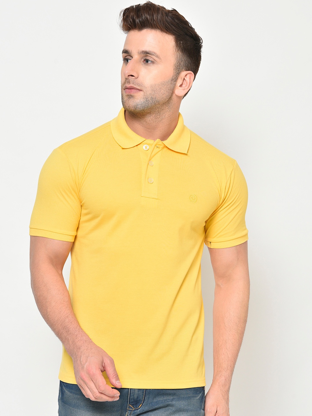 

Chkokko Men Yellow Solid Polo Collar T-shirt
