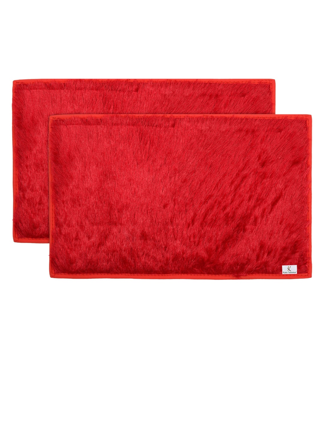 Kuber Industries Set Of 2 Red Shaggy Velvet Anti-Skid Doormats