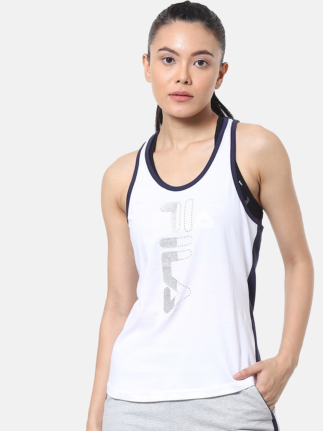 

FILA Women White Printed Scoop Neck T-shirt