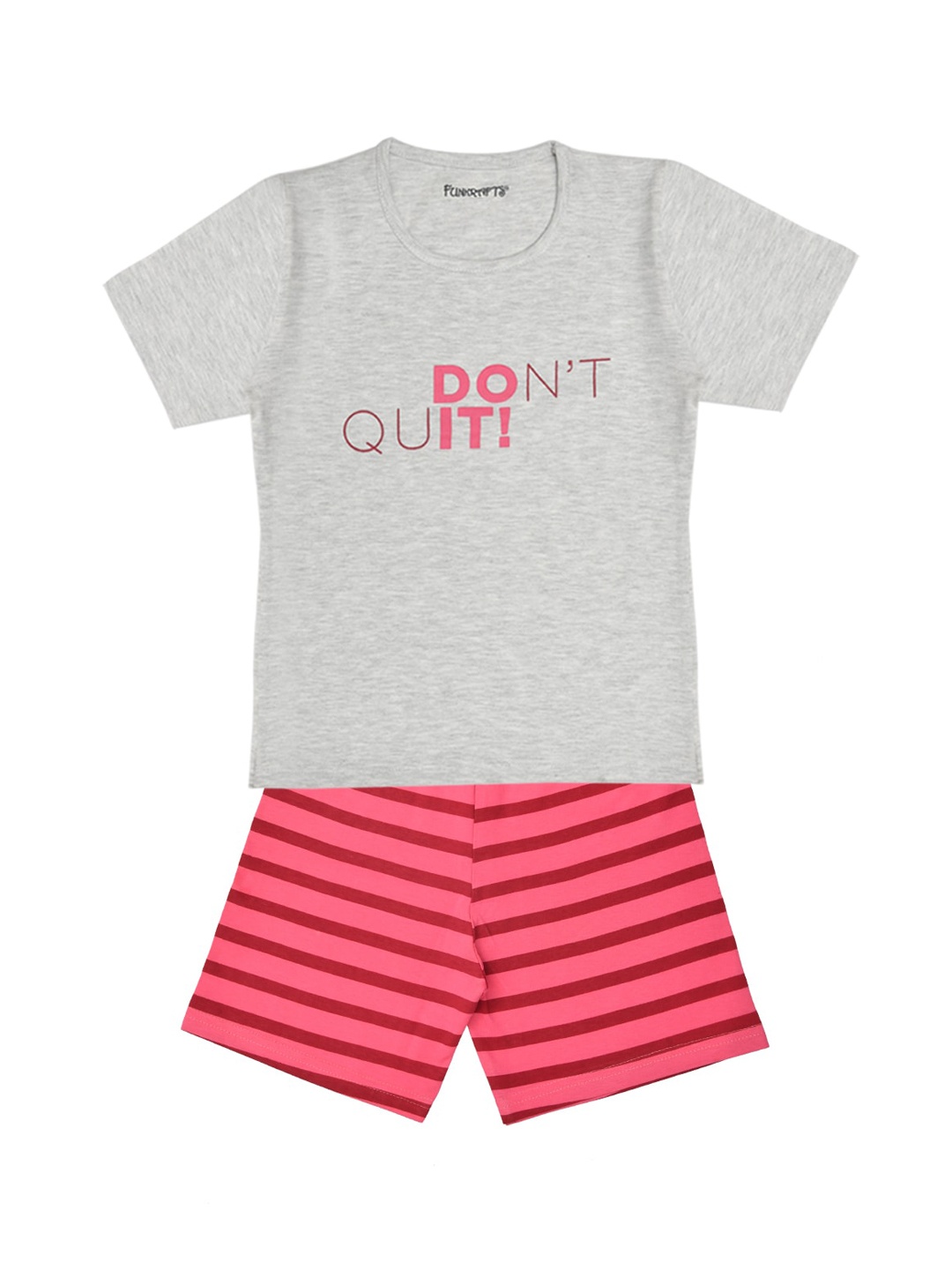 

FUNKRAFTS Girls Pink & Grey Printed Pure Cotton Night suit