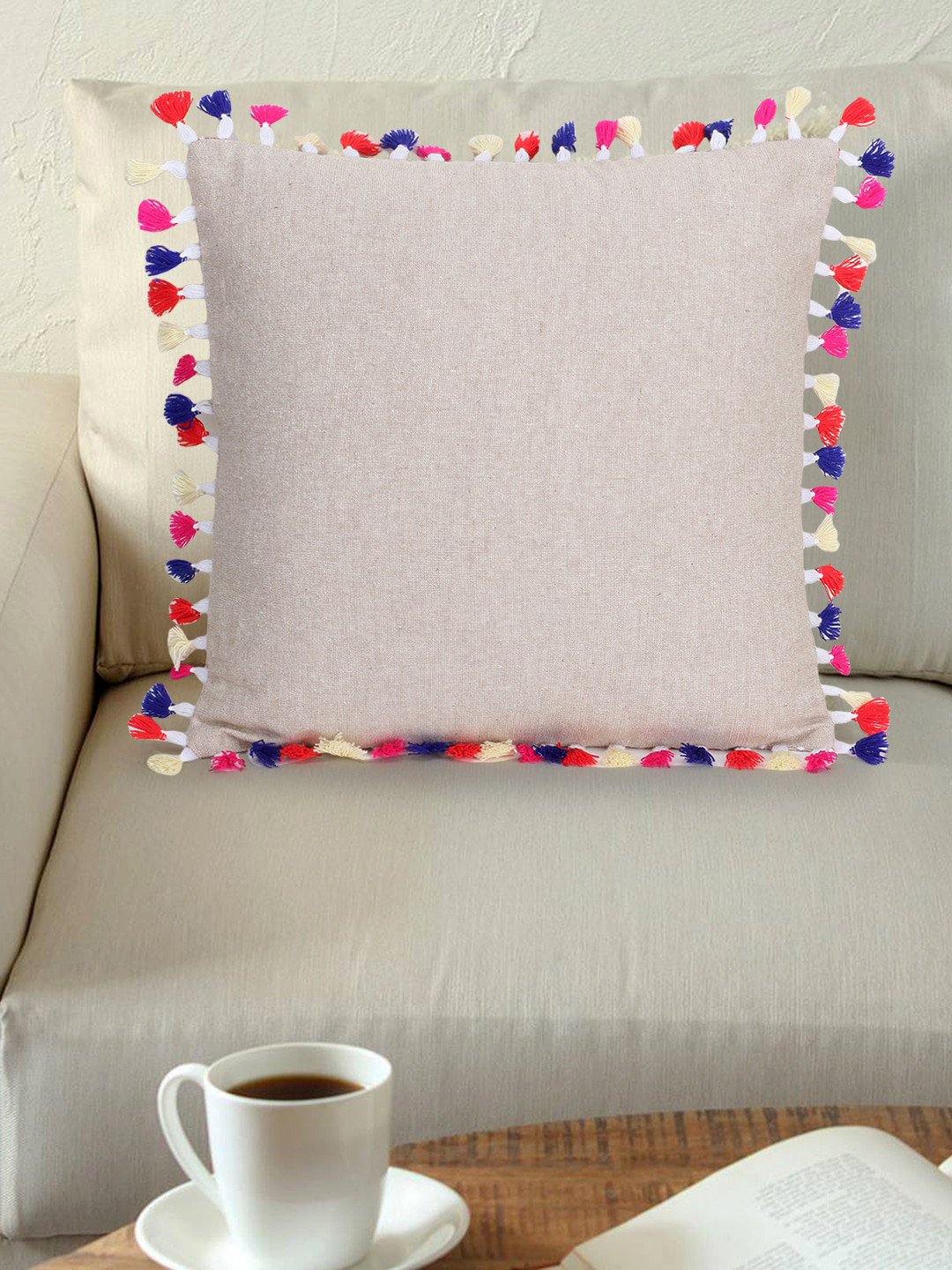 

Mezposh Taupe & White Set of Single Self Design Square Cushion Covers