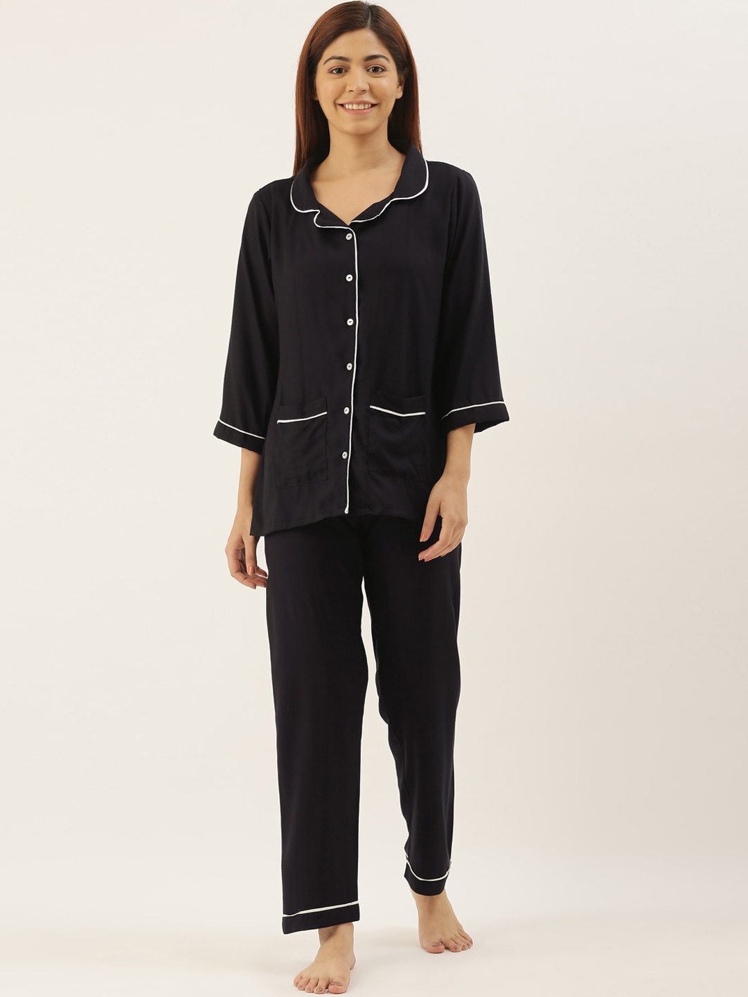 

Bannos Swagger Women Black Solid Night suit