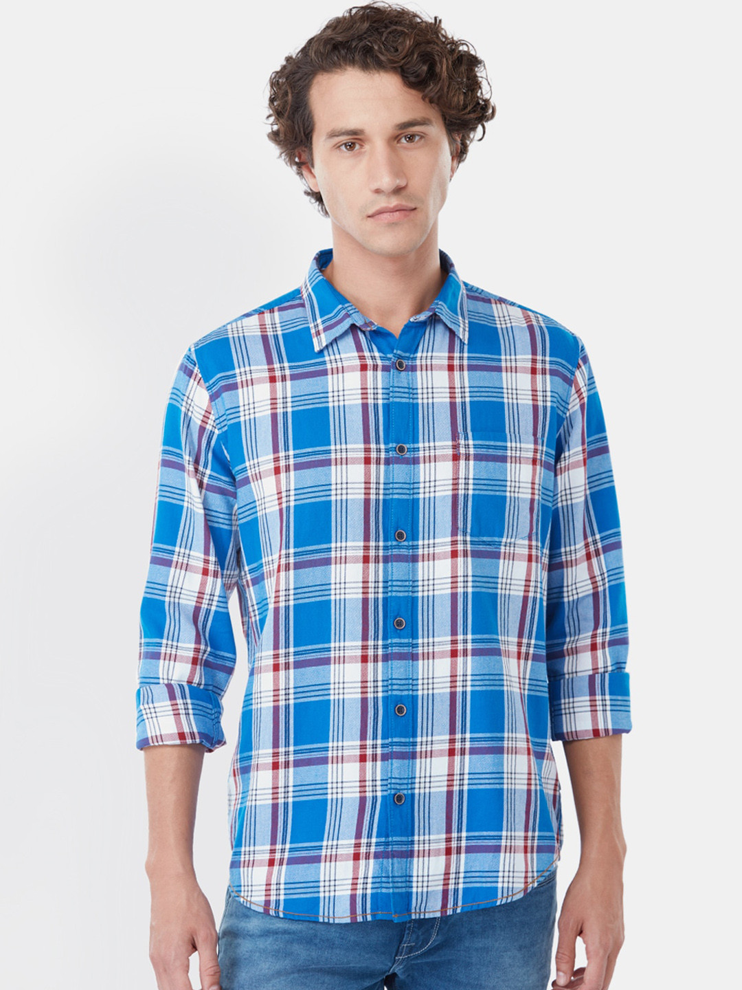 

Pepe Jeans Men Blue Regular Fit Checked Casual Shirt