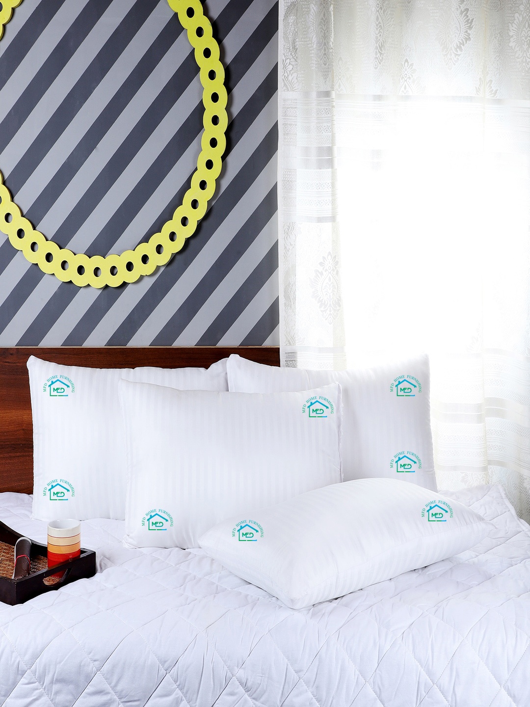 MFD HOME FURNISHING Set Of 5 White Striped Sleep Pillows