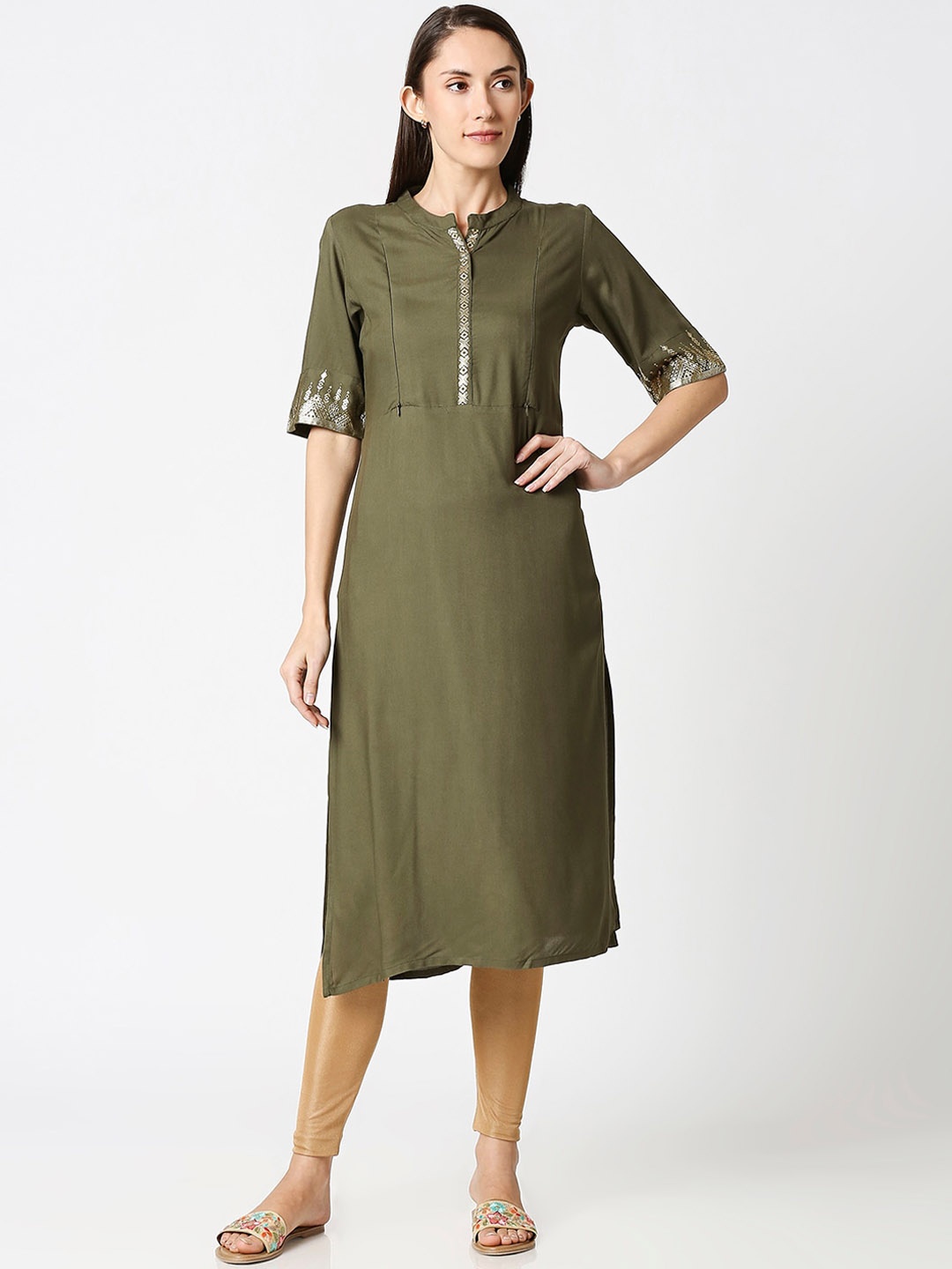

AV2 Women Olive Green Yoke Design Maternity Kurta