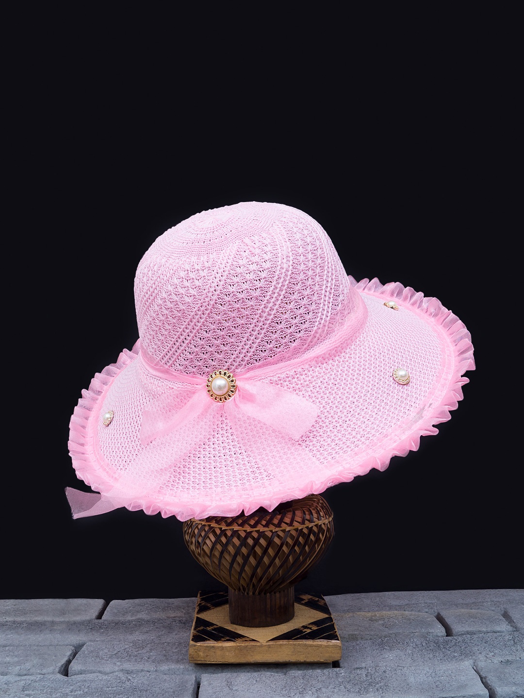 

Golden Peacock Women Pink Woven-Design Straw Sun Hat