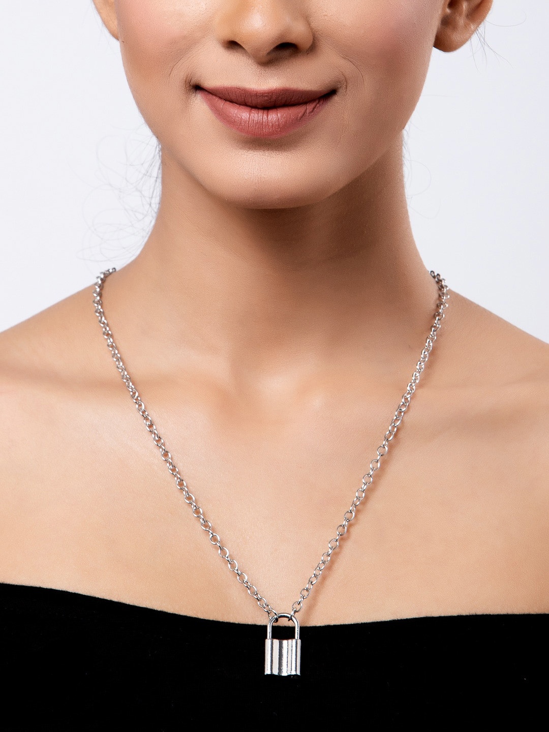 

Shining Diva Fashion Silver-Toned Metal Silver-Plated Necklace