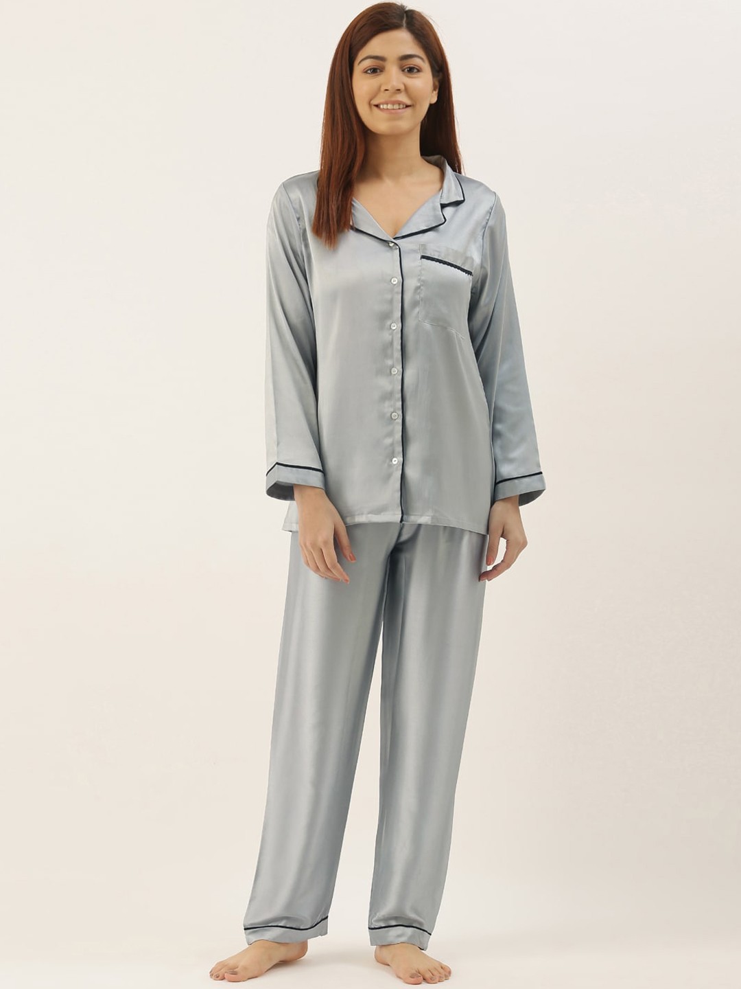Bannos Swagger Women Solid Light Grey Night suit