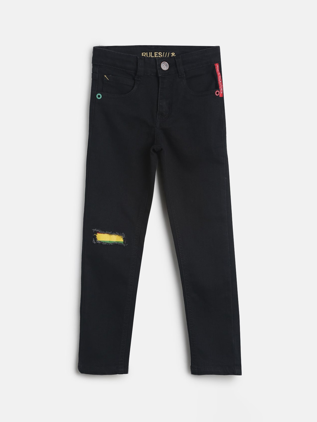

TALES & STORIES Boys Black Slim Fit Mid-Rise Low Distress Jeans