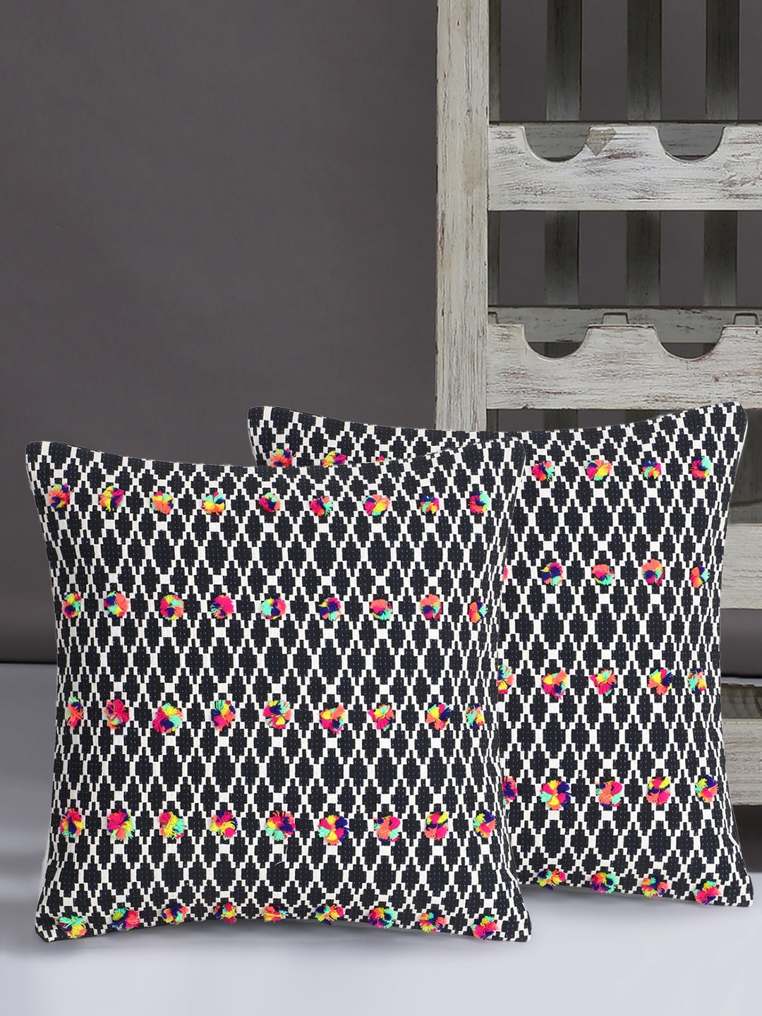 

Mezposh Black & White Set of 2 Quirky Square Cushion Covers