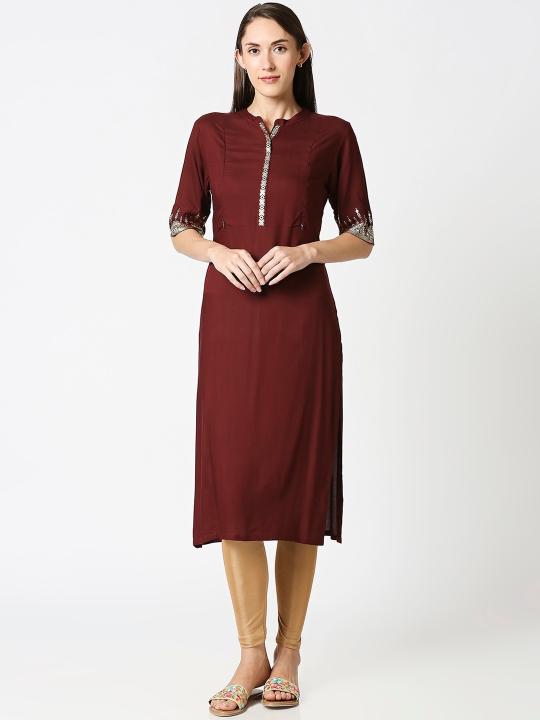 

AV2 Women Brown Yoke Design Maternity Kurta