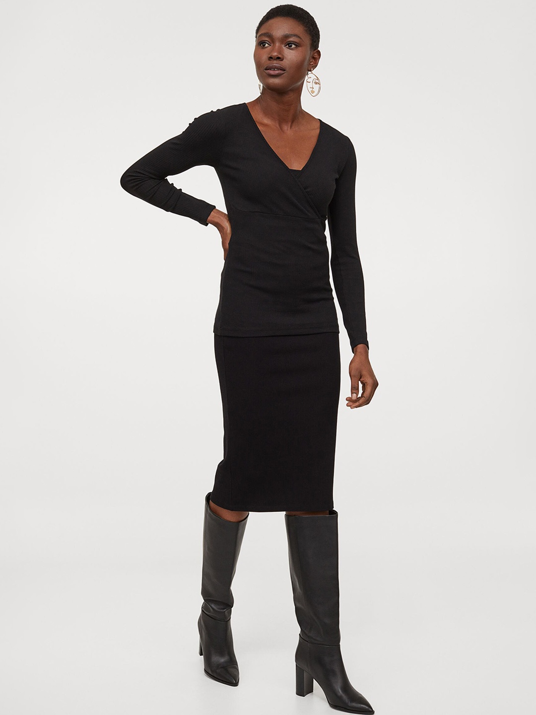 

H&M Women MAMA Black Ribbed Nursing Sustainable Top