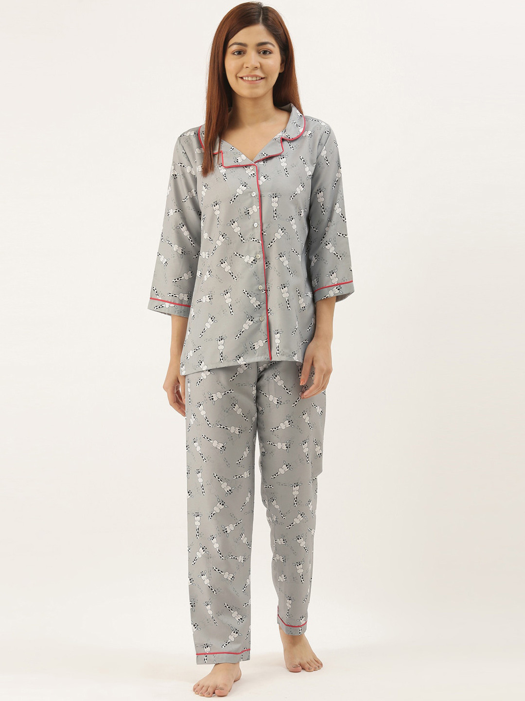 

Bannos Swagger Women Grey Printed Night suit