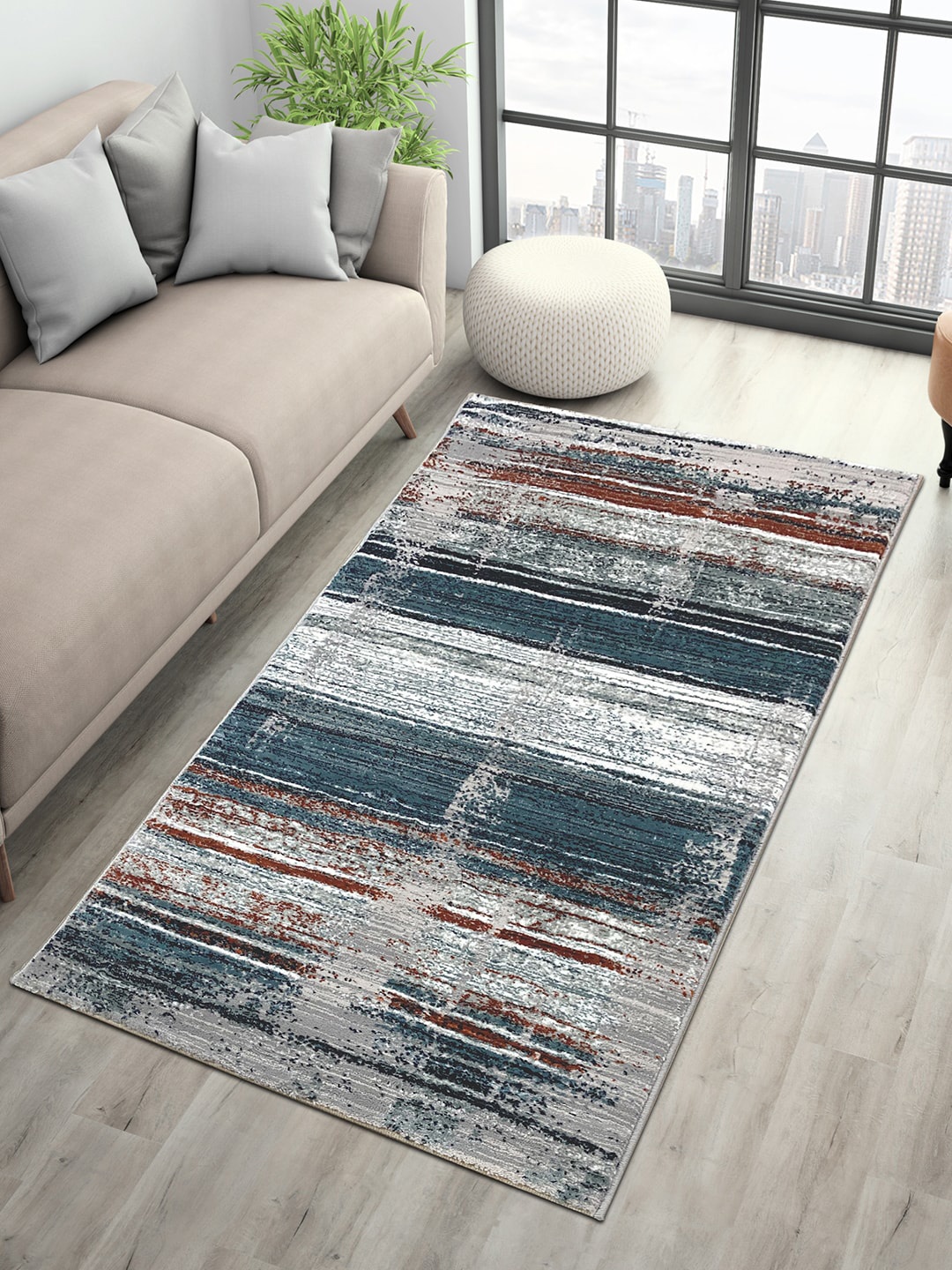 

SPACES Grey & Blue Abstract 2100 GSM Floor Rug