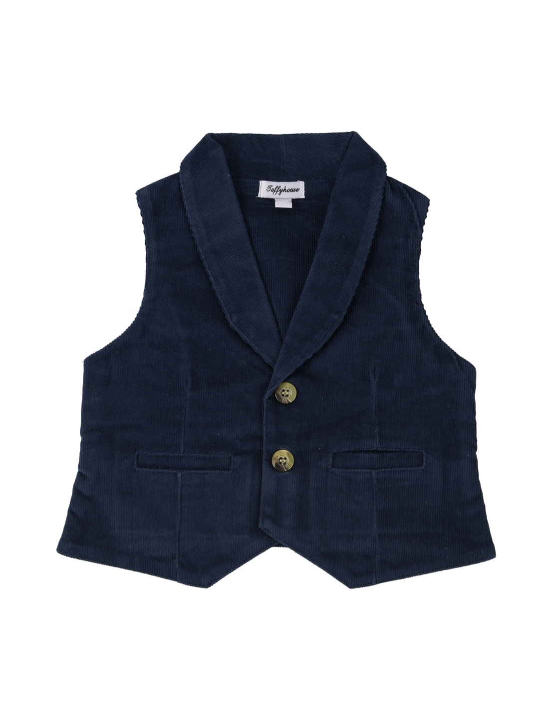 

TOFFY HOUSE Boys Navy Blue Solid Corduroy Waistcoat