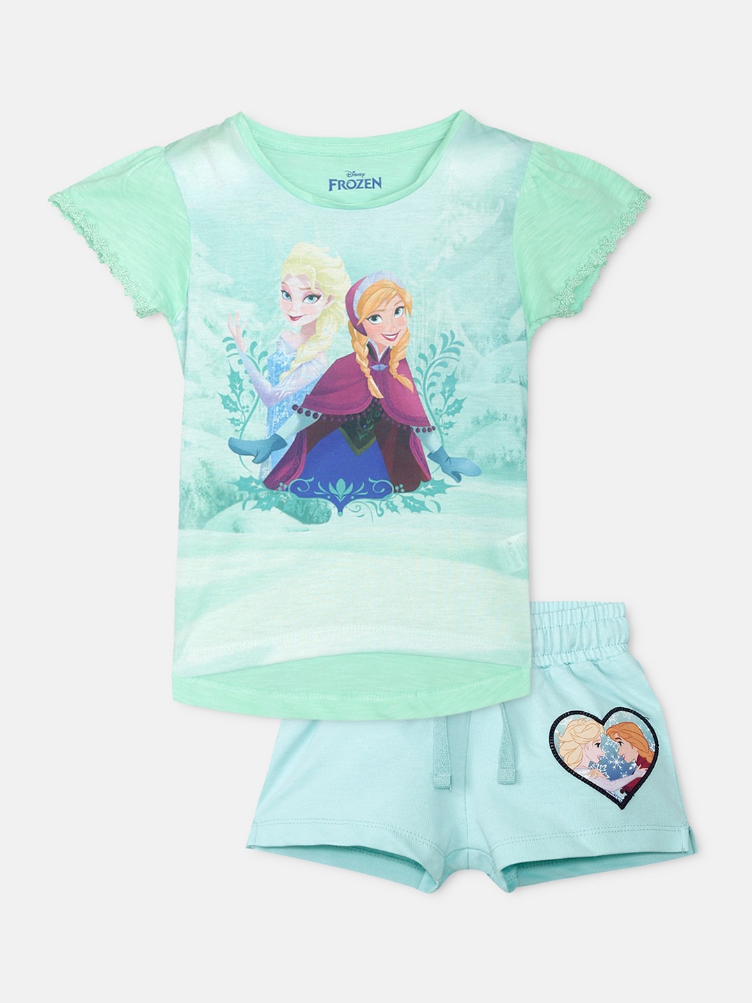 

Kids Ville Girls Turquoise Blue & Green Printed T-shirt with Shorts