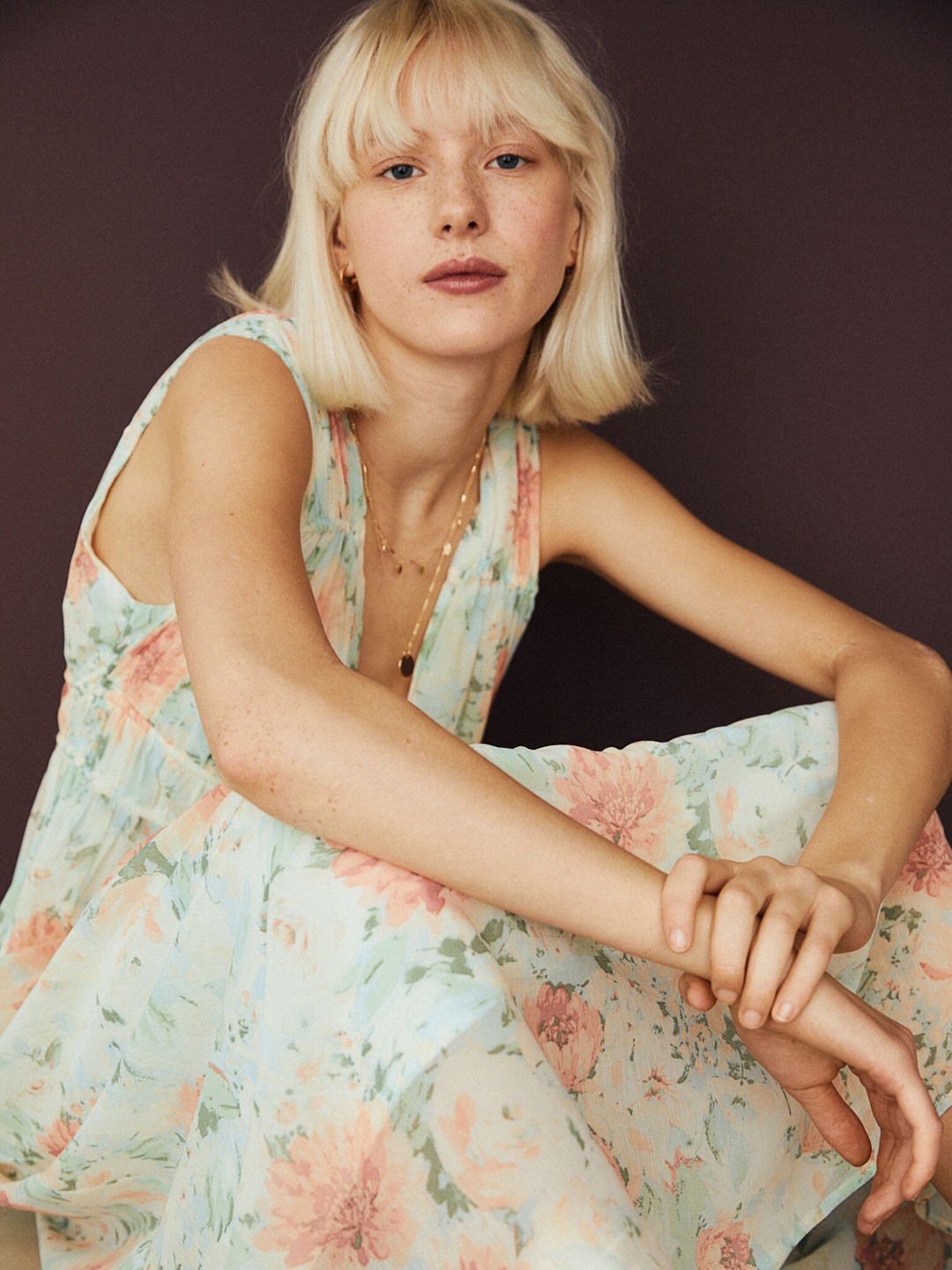 

H&M Women Sustainable Multicoloured Floral Printed V-neck Empire Dress, Multi