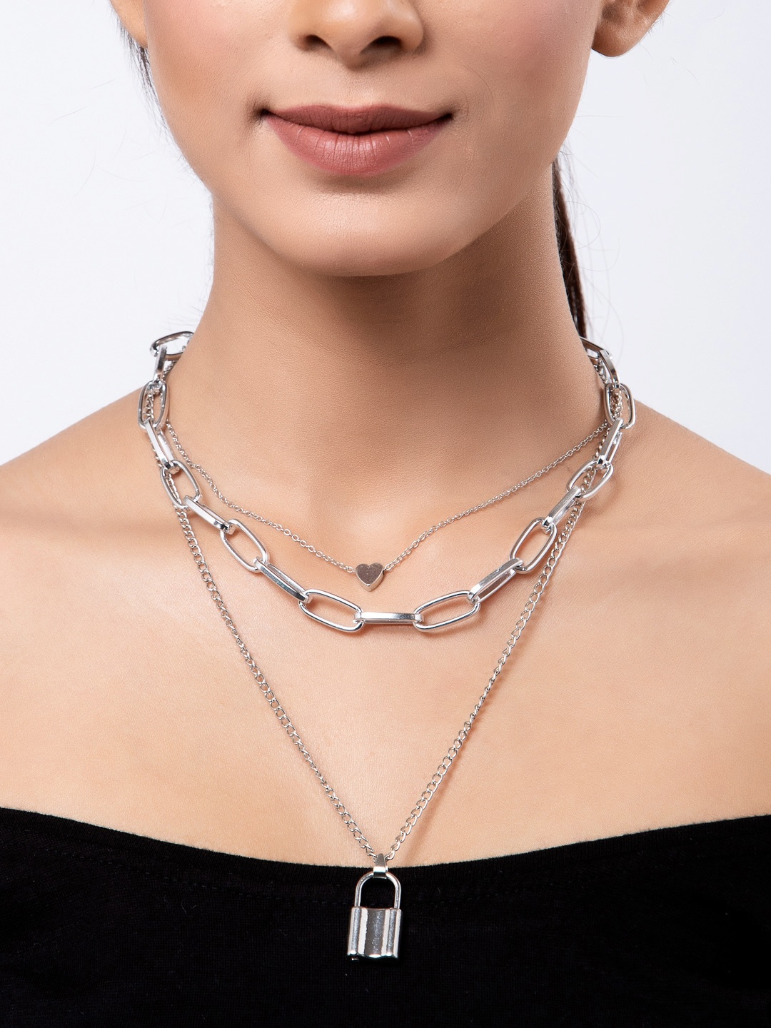 

Shining Diva Fashion Silver-Plated Minimal Layered Necklace
