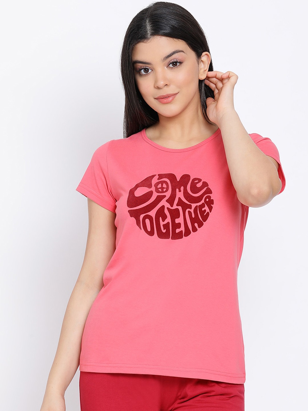 

Kanvin Women Pink Printed Cotton Lounge T-shirt