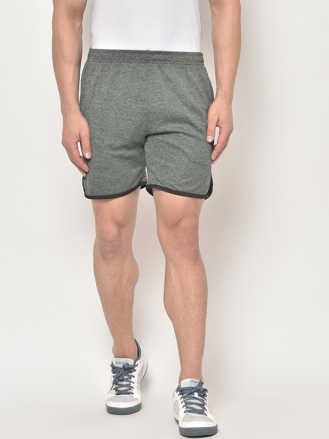 

CHKOKKO Men Grey Melange Solid Regular Fit Sports Shorts