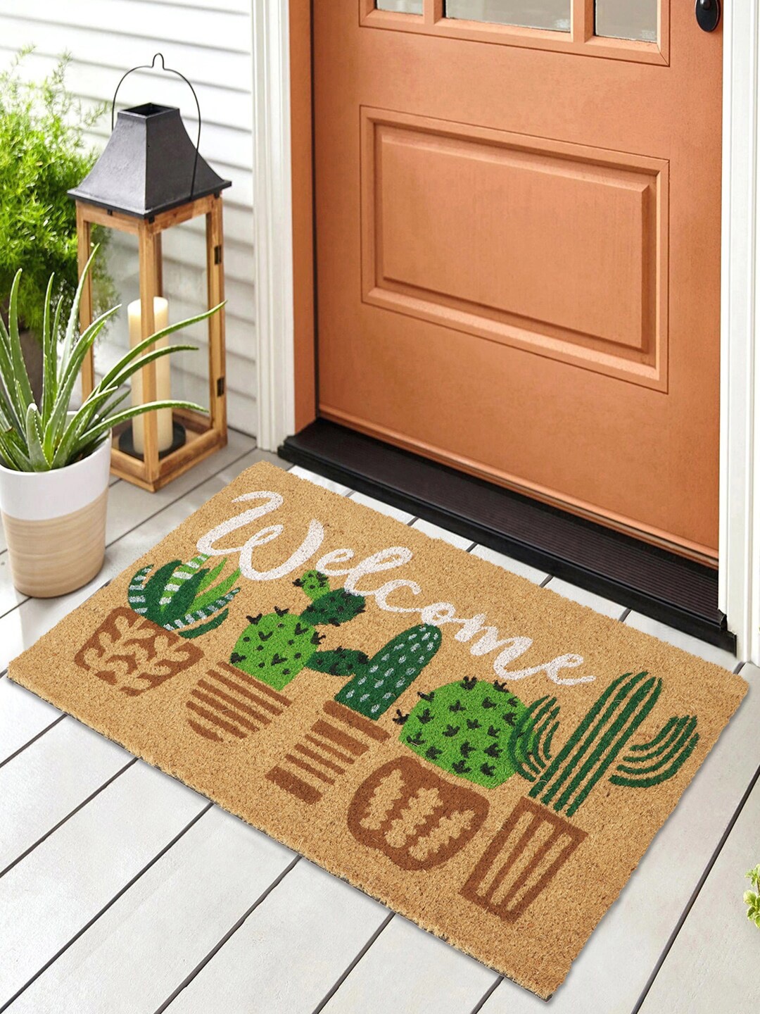 

HomeStorie Beige & Green Welcome Printed Coir Anti-Skid Doormat