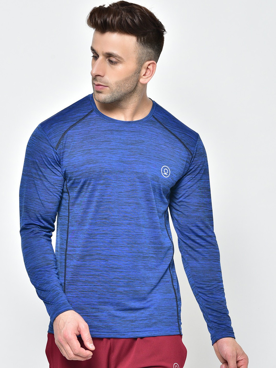 

Chkokko Men Blue Striped Round Neck Gym T -Shirt