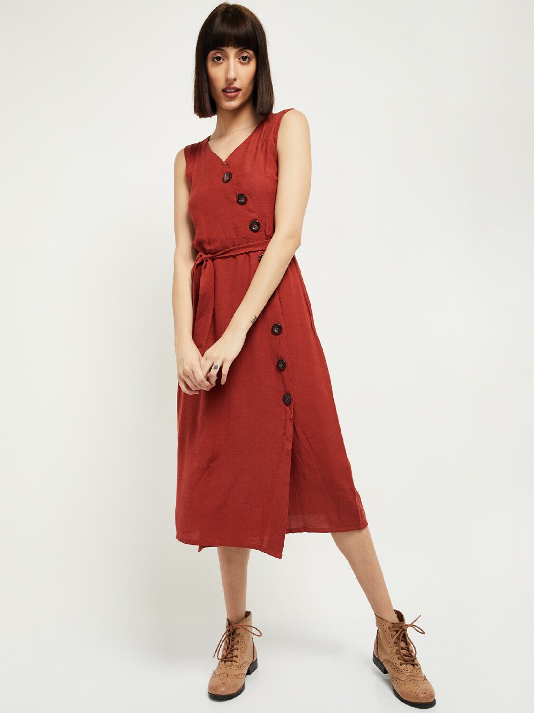

max Women Rust Orange Solid Wrap Dress