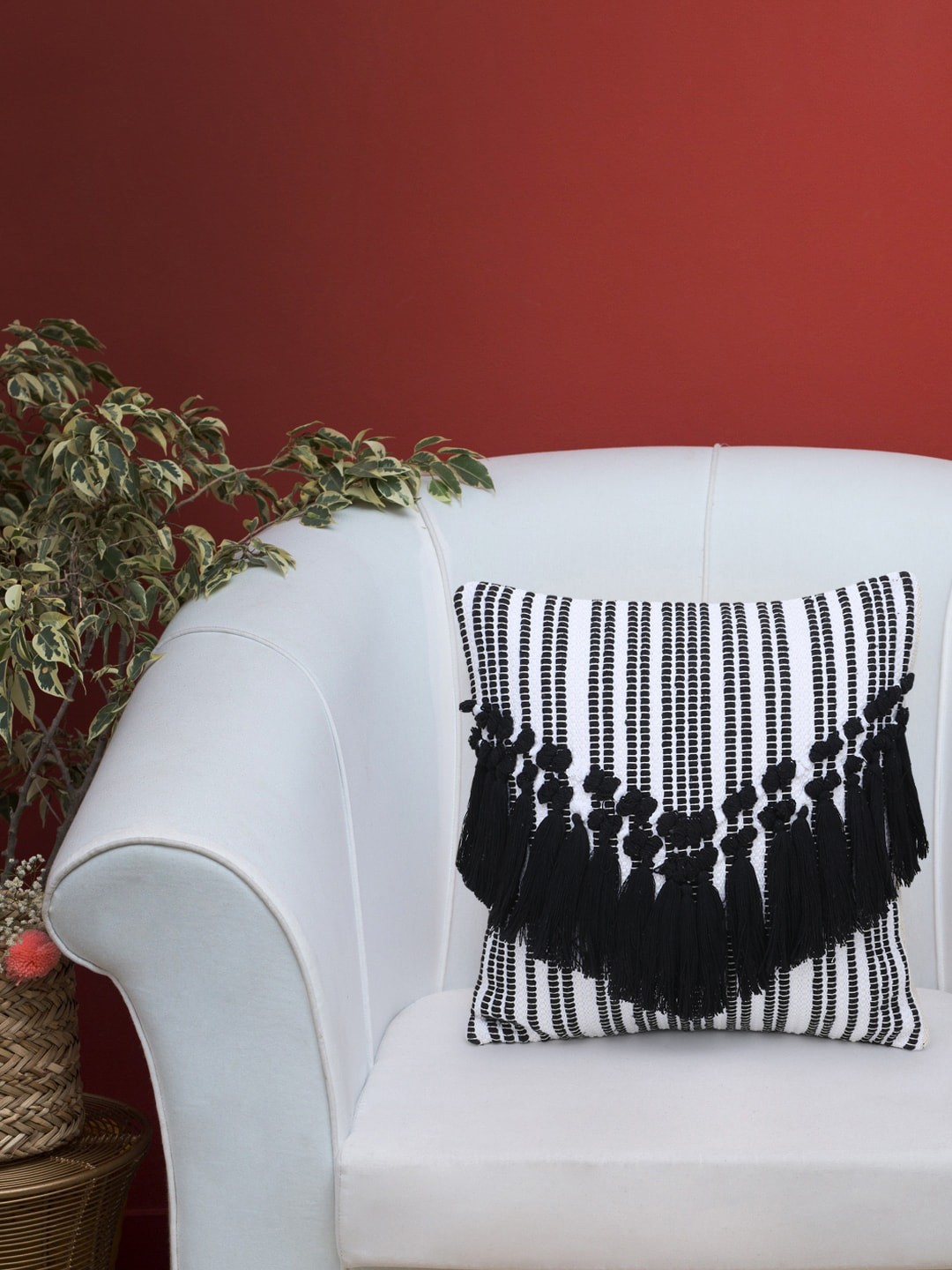 

Mezposh White & Black Set of Single Striped Square Cushion Covers